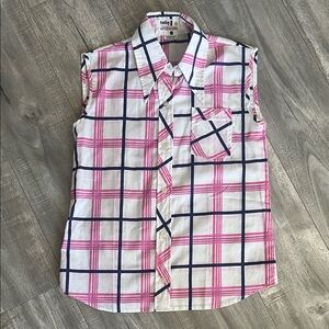 Vintage late 50s- 60s Pink and Blue Plaid Sleeveless Blouse